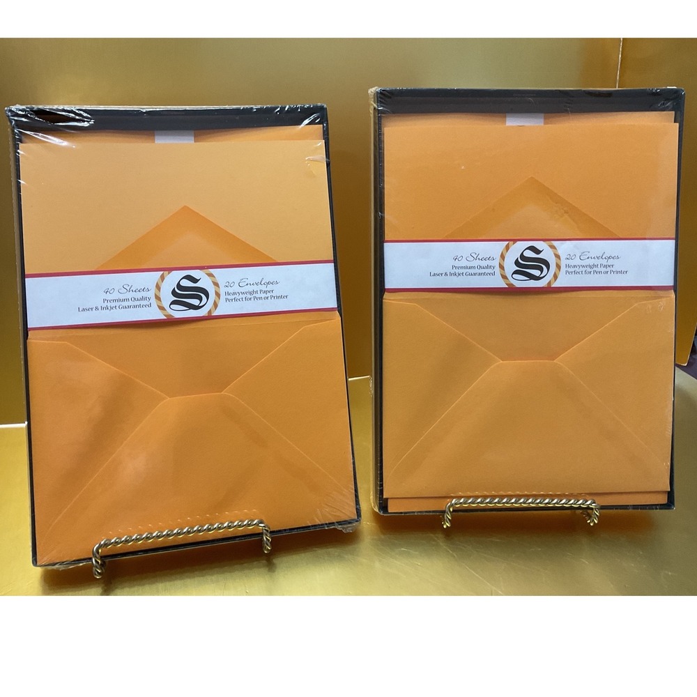 2PK Southworth Orange Stationery Set 40 Sheets 20 Envelopes Heavyweight Paper